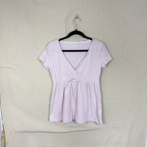 Hollister Womens Pink Ribbed Lace Trim Babydoll Empire Waist Top Large